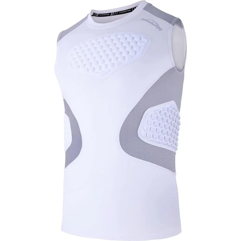 Youth Padded Compression Shirt with Sternum, Heart & Rib Protection - Sleeveless Mesh Top for Football & Rugby, Paintball, Rugby Players, Soccer, Kids