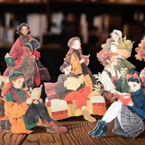 Reading Themed Sticker, 15 Sheets/bag Cute Library Girl Series Scrapbooking & Journal Making Material Paper, DIY Decorative Sticker for Stationery & Computer, Book Reading Stickers