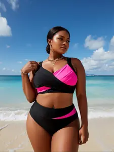 Women's Plus Size Triangle Top Bikini Set - Sexy Cross-Back Colorblock Bathing Suit, Plus Sized Bathing Suits for Beach, Hot Spring Vacations (Women's Swimsuits, Slim-Fitting Swimsuit)