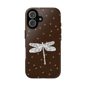 Brown Dragonfly Phone Case For iphone 17 pro case 16 max plus air 15 14 13 & For Samsung Galaxy S25 S24 Ultra Galaxy A15 A16 5G, Vintage Aesthetic Star Pattern Protective Cover for iPhone, Minimal Nature Art Design, gift