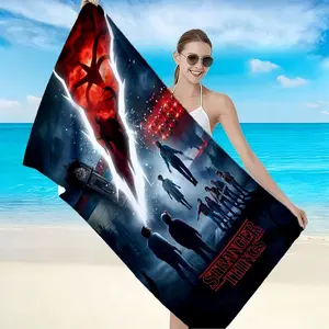 Stranger Things Reverse World Beach Towel, High-Weight Quick-Dry Fabric, Soft Skin-Friendly, Absorbent, Anti-Wrinkle, Reusable Gift