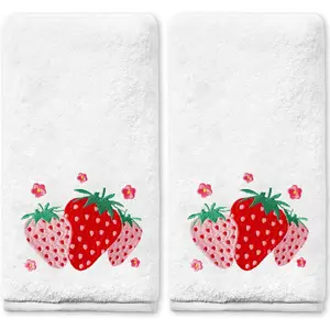 Hand Towels for Bathroom Set of 2, Bathroom Decor, Spring Pink Cotton Soft Embroidered Towels for Kitchen Bath 14x30 Inches, Summer Decorations Hand Towels Gifts