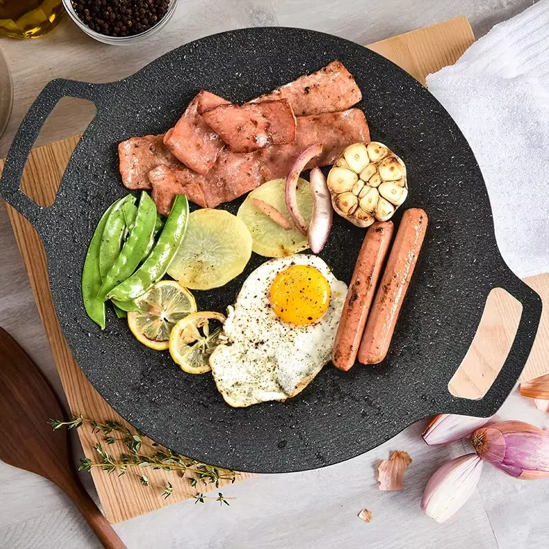 Korean Multifunctional BBQ Plate, Non-Stick Stainless Steel Grill Pan, Home Barbecue Indoor, Outdoor Picnic, Camping, Durable and Easy Clean