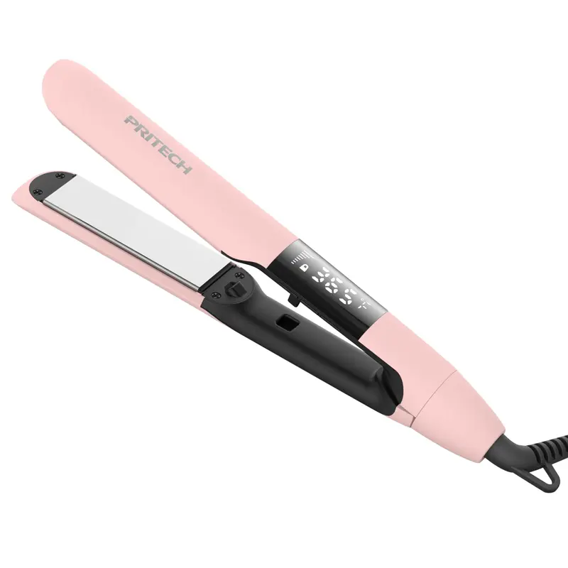 PRITECH 2-in-1 Ionic Hair Straightening Tool - Titanium Plate Flat Iron, Curler with Negative Ions, Adjustable Temp (248℉-450℉), Automatic Shut Off for Silky Straight Hair at Home
