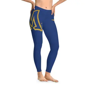 Gold Cross Stretchy Leggings in Blue with Unique Logo Design for Comfort and Style