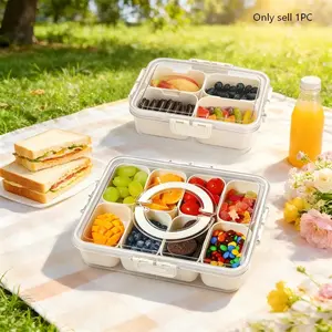 Four Compartment Covered Snack Box Container, Food Storage Container, Fruit and Vegetable Snack Organizer, Ideal for Parties and Kitchen Use