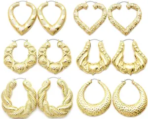 MaxBling81 Women's Hip Hop Alloy Metal Large Hoop Earrings - Bamboo Geometric Dangle Design, Multi-Size, Unisex, Ideal for Earring Stack
