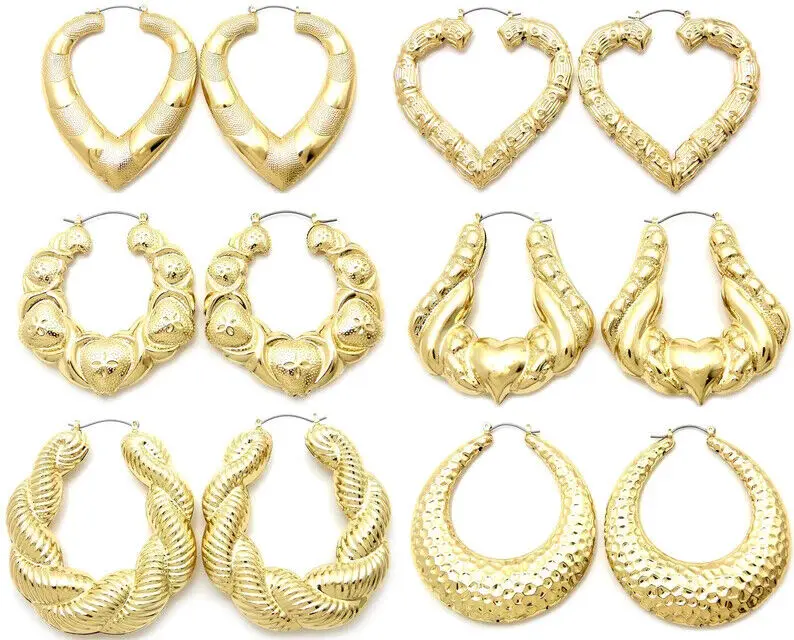 MaxBling81 Gold Plated Bamboo Hoop Earrings for Women, Large Chunky Statement Jewelry for Parties and Birthdays, Earrings Jewelry, Chunky Statement Earrings