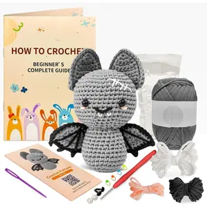 Bat Crochet Kit for Beginners - DIY Halloween Craft Gift with Animal Yarn, Easy Knitting Supplies for Adults, Complete Starter Crochet Set with Needles & Instructions