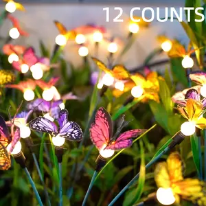 Solar Butterfly LED Garden Lights, Outdoor Decorative Lights, 12 Pack Outdoor Pathway Lighting, Automatic Rechargeable Landscape Decorations for Yard & Pool Area