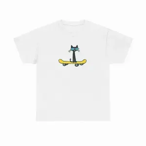 Pete The Cat On Skateboard T-Shirt, Funny Meme Shirt, Cartoon Character Shirt, Simple Style
