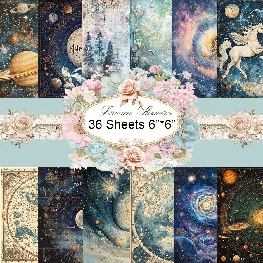 36 Sheets Starry Sky Scrapbook Paper Pack, Decorative Paper, Stationery Vintage Art Craft Pattern Scrapbooking Paper For Junk Journal Planner Card Design DIY Sticker Paper, Art Supplies