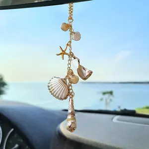 Beach Shell Car Hanging Ornament, Handmade Starfish Pendant with Chain, Decorative Auto Accessory, Unique Gift Idea