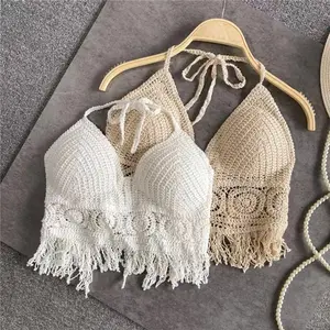 Turn heads in this stunning handmade crochet halter bralette top! Perfect for festivals, beach days, or layering, this boho beauty features a deep V neckline, open tie back, and fringe detail. Soft, comfy, and stylish – your new summer fave!