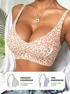 Women's Backless Leopard Print Bra, Seamless One-Piece Underwear, Comfortable Wireless Design, All Seasons Wear, 4 Colors Available，1 Pack/2 Pack/4 Pack.