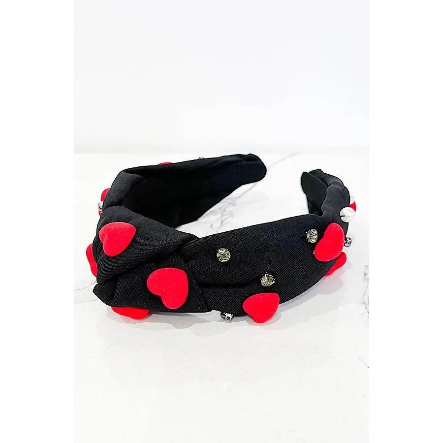 Black Plush Heart Headband