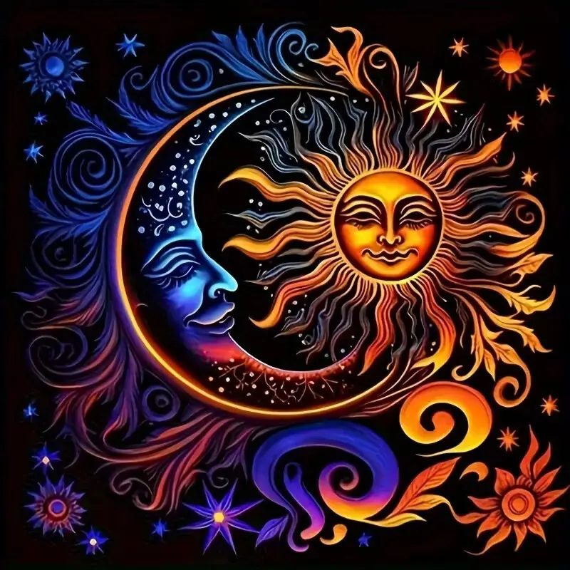 New Arrival DIY 5D Diamond Painting Kit, Sun & Moon Theme Full Drill Mosaic Art, Home Wall Decor Gift, Small Size