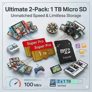 2-Pack 1TB Micro SD Memory Cards with SD Adapter, Compatible with Camera, Tablet & GPS