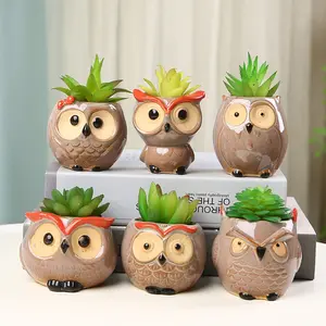 Cartoon Owl Shaped Flower Pot, Stylish Ceramic Container for Small Plants