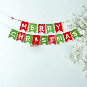 Merry Christmas Banner, Red Green Xmas Decorations Paper Banner Sign With String for Fireplace/Wall/Window, Christmas Home Office Decor Banners