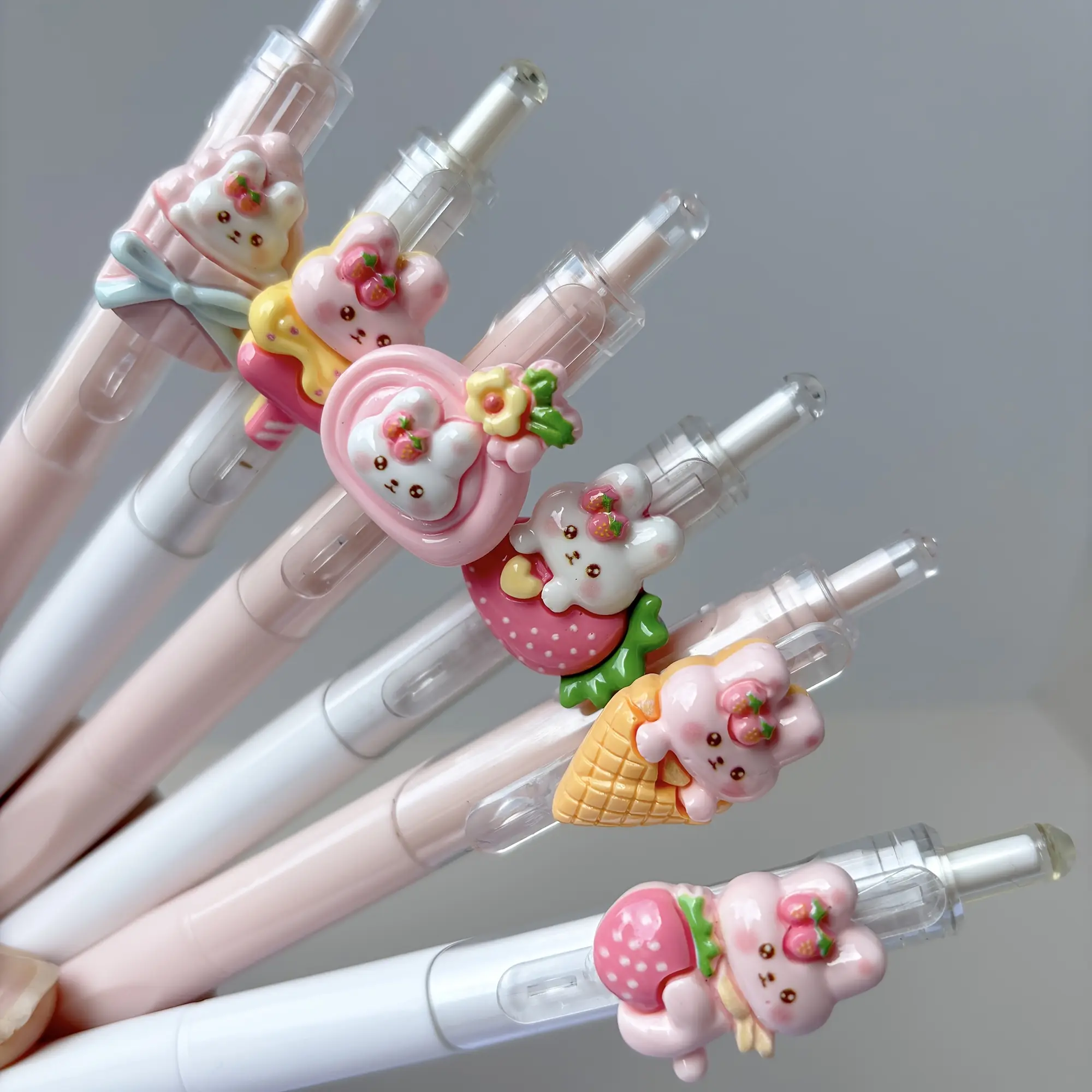 Cute Bunny Theme Gel Pens, 6/12 Pcs Ink, 0.5mm Medium Tip, Smooth Writing, Durable Plastic Ballpoint Pen Set for School & Office Use, Aesthetic Pens