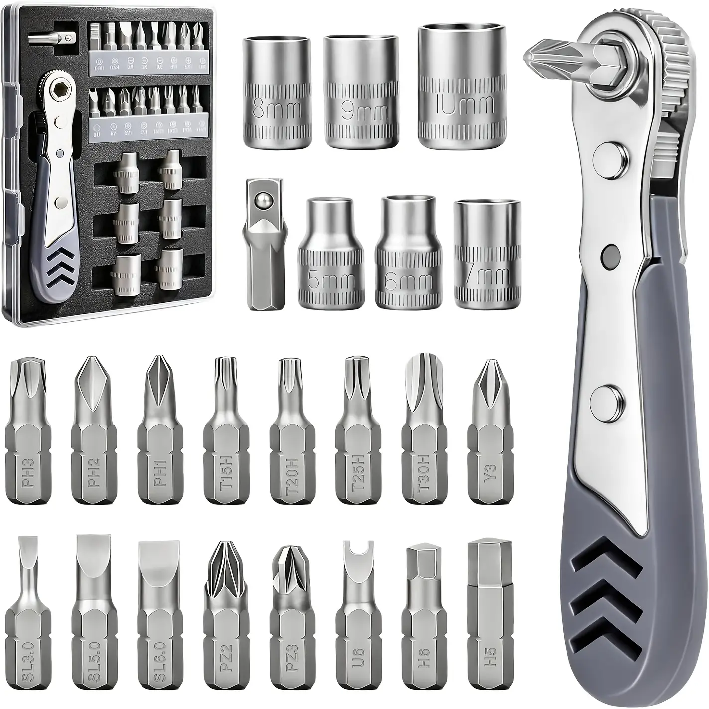 Professional Ratchet Toolset - Multi-Functional Mini Ratchet Magnetic Wrench Set, Metric Socket & Screwdriver Bits Kit to meet all disassembly needs for furniture, bicycle, electronic equipment, car maintenance,DIY Enthusiasts And Mechanics