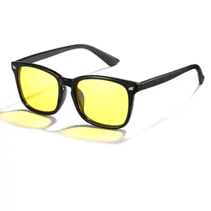 Yellow Lens Night Vision Glasses for Daily Use, Anti-Glare Polarized Yellow Lenses Night Driving Unisex Vintage Transparent and Black Frame