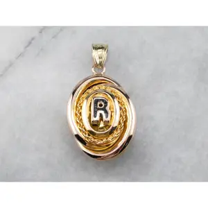 Large Gold R Monogramed Locket
