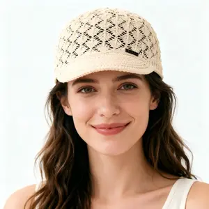 Summer European Style Hollow Out Knitted Bucket Hat, French Weave Baseball Cap, Unisex Large Headband Mesh Sun Hat, Versatile Fashion Accessory