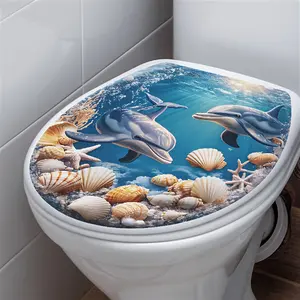 Ocean Dolphin Bathroom Wall Stickers - Self-Adhesive Toilet, Shower, Living Room, Bedroom Decor - Dolphin, Shell, Starfish - High Quality Vinyl Coastal Style Decor - Easy Tear and Easy Sticker for Bathroom Home Decor - Marine Life Theme Decor
