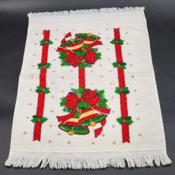 Cannon Terry Kitchen Towel Christmas Bells Ribbon Holiday Tea Dish Cloth 24" USA