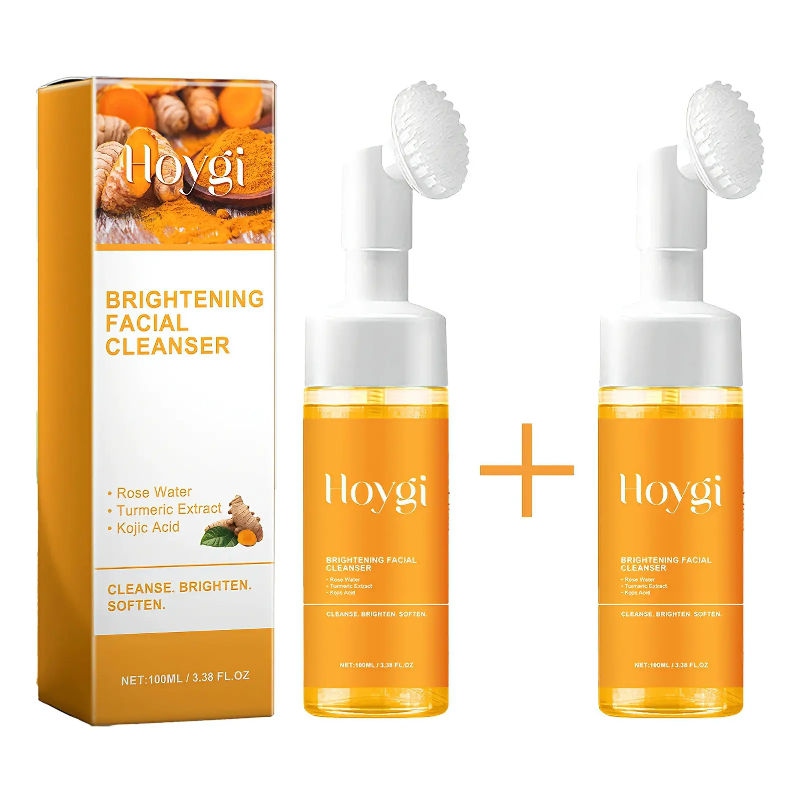 Turmeric Facial Cleanser Set (2 Counts) - Moisturizing, Brightening, Deep Cleansing, Exfoliating, Hydrating Foaming Cleanser for All Skin Types with Turmeric Tablet Infusion wash