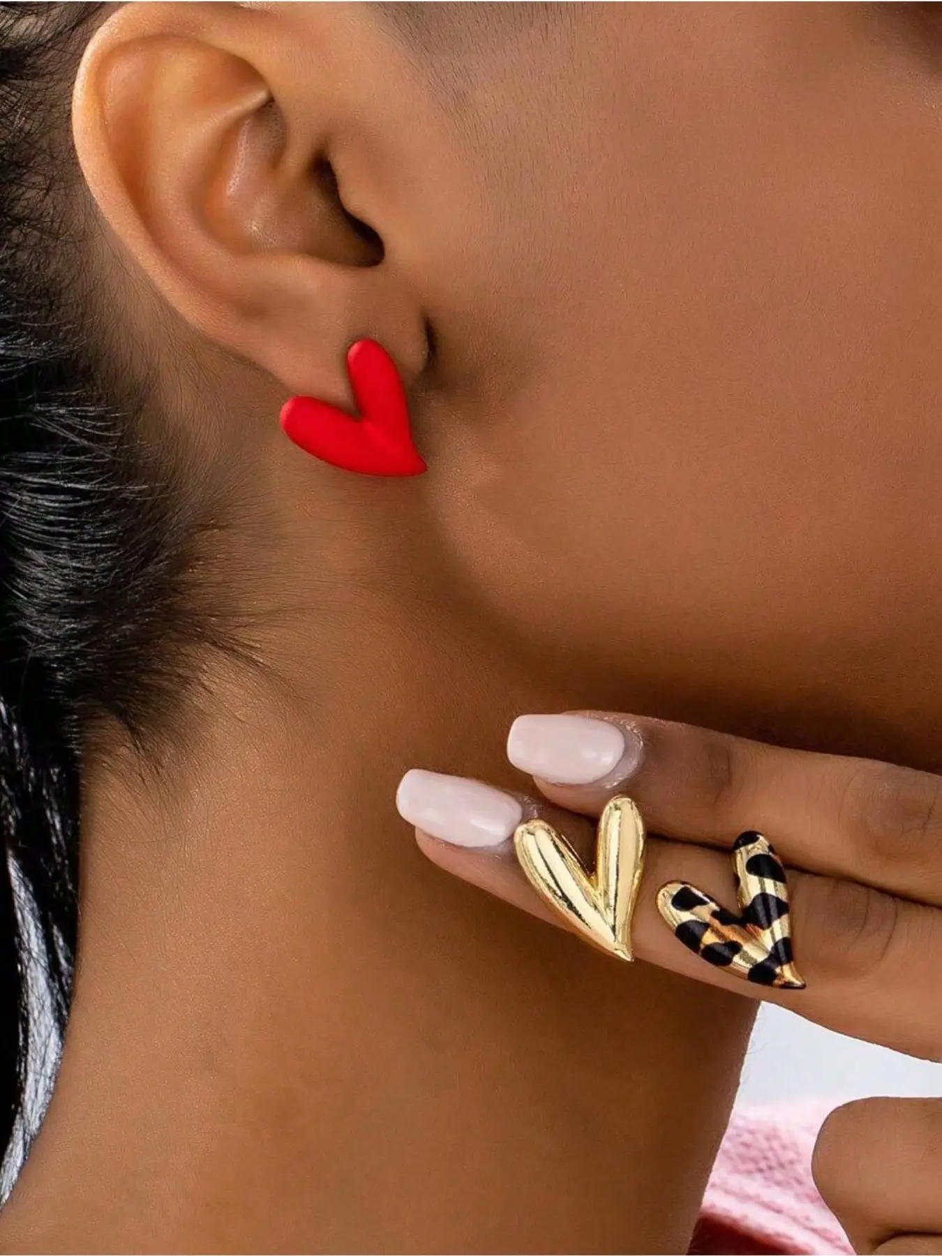 3 Pairs Multicolor Resin Leopard Print Heart Shape Stud Earrings, Animal Pattern Jewelry for Women, Fashion Accessory Set
