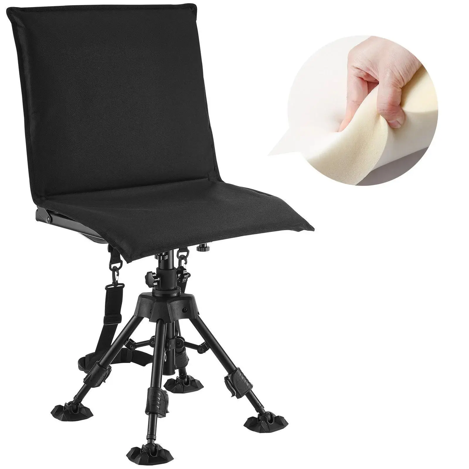 【Summerfinds】VEVOR Hunting Chair,  360° Silent Swivel, Foldable Portable Blind Chair, Heavy-Duty Steel Frame Ground Stool Seat,with Seat Cover, Anti-Sink Feet, Height Adjustable, 350 Lbs Capacity, for Fishing
