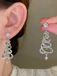 Women's Colorful Zirconia Christmas Tree Dangle Earrings, Festive Jewelry Accessories for Women Celebrating Holiday Season