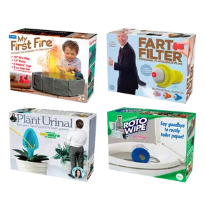 4 Pack Medium Boxes: Fart Filter, My First Fire, Plant Urinal, RotoWipe