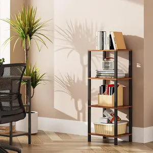 Bookshelf, 4-Tier Tall Book Shelf, Narrow Bookcase for Small Space, DIY Stackable Bookshelf, for Living Room, Office, Study, Entryway, Industrial, Rustic Brown BS01BB004
