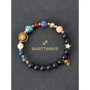 Constellation Design Black Onyx Beaded Bracelet, Fashionable Jewelry for Women & Men, Trendy All-match & Exquisite Jewelry for Birthday Couples Gifts