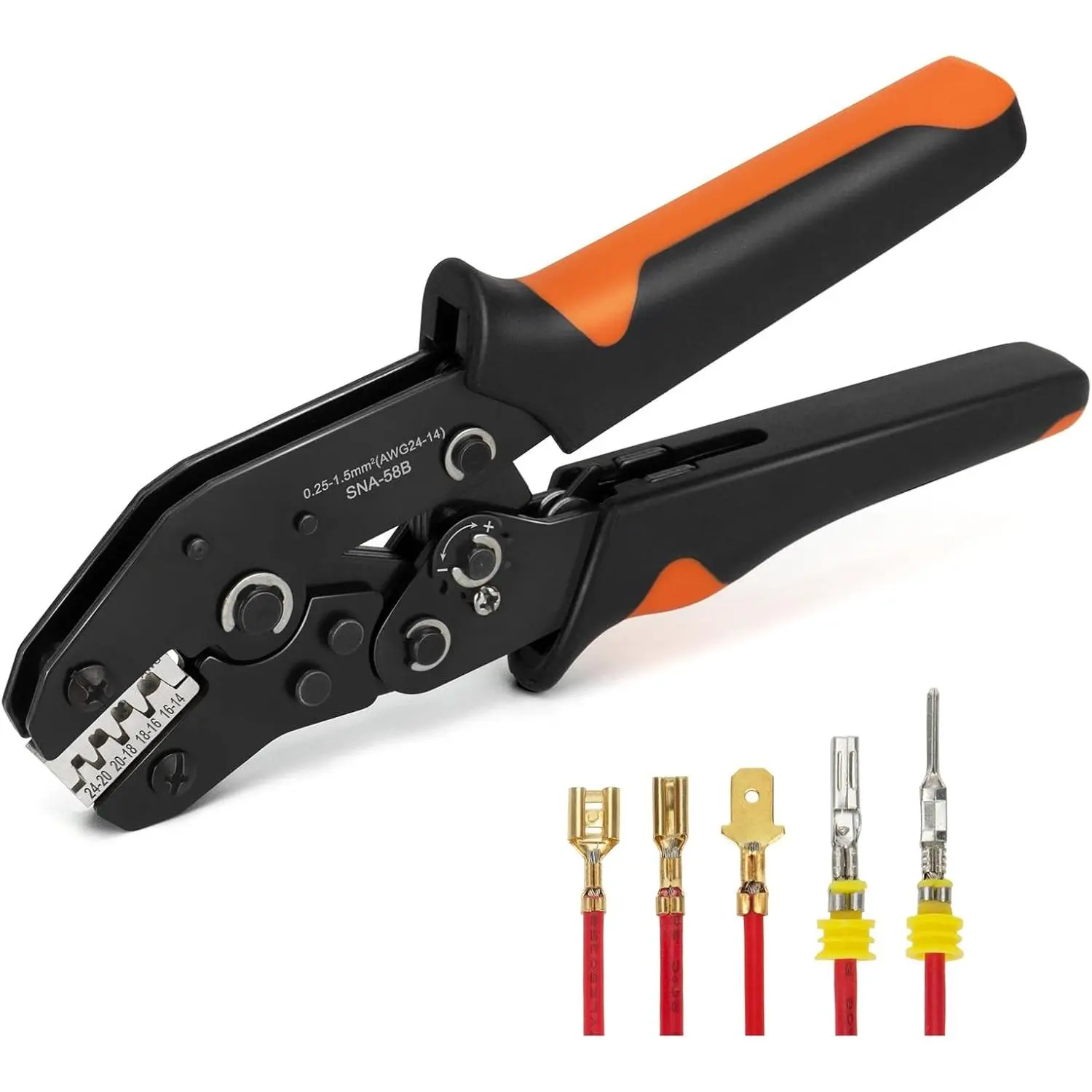 Wire Crimping Tool, Ratcheting Wire Crimper for Open Barrel Terminal Connectors, Electrical Crimping Tool for DuPont AMP Deutsch DELPHI JST TYCO Connectors, 24-14 AWG