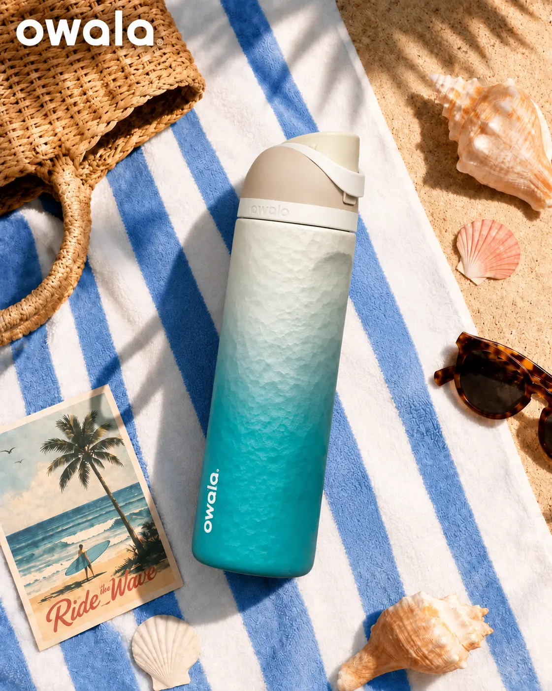 [NEW ARRIVAL] Owala 32oz FreeSip Insulated Water Bottle – Ocean Blue Gradient, Stainless Steel Vacuum Bottle with Straw, Leak-Resistant Travel Water Bottle, Summer Beach Gift