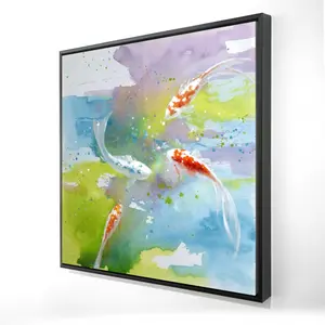 212 MAIN Framed Colorful Koi Fish Wall Art Painting, 24x24 in. Artistic Print, Asian Bedroom Aquatic Home Decor
