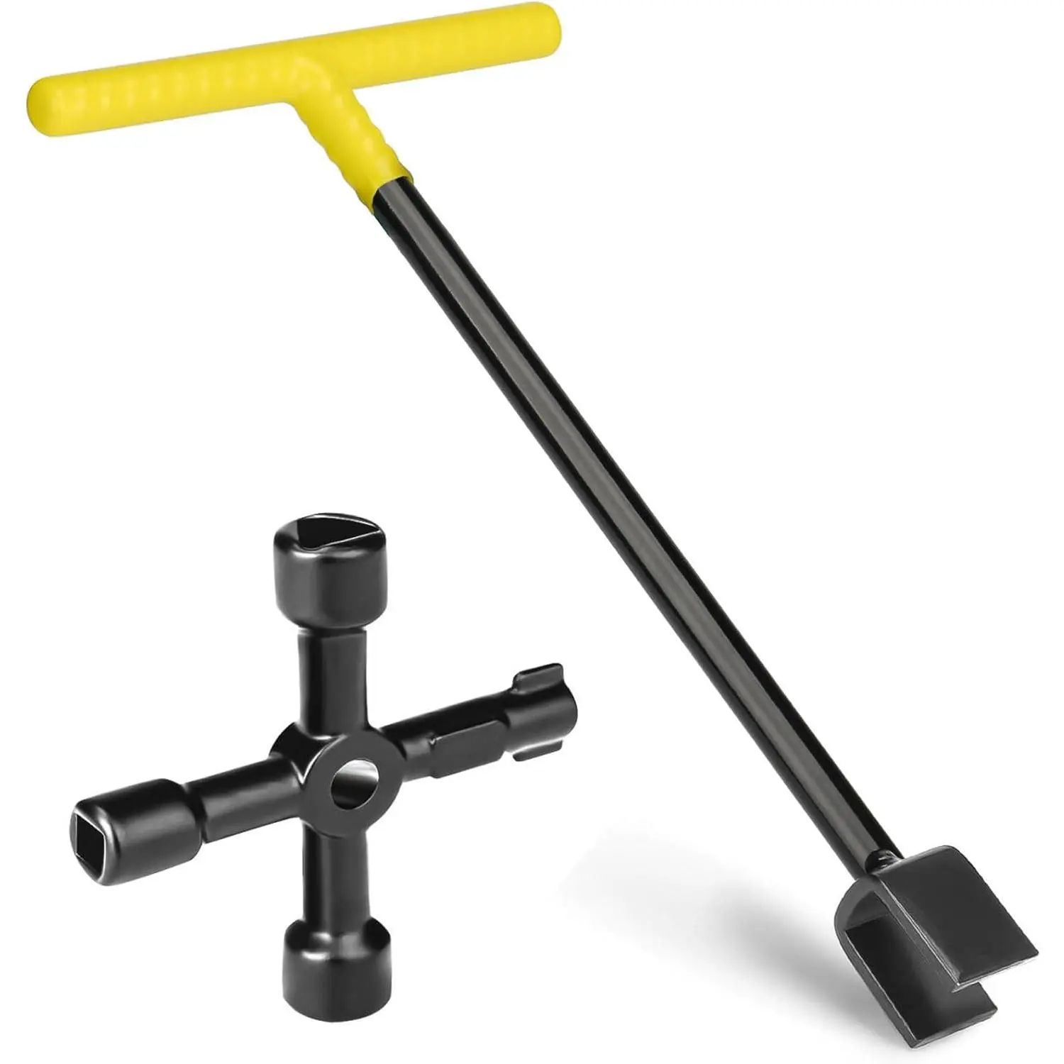 17-Inches Heavy Duty Metal Water Meter Shut Off Tool with Steel T-Handle, 4-Way Utility Key, U-Head Shape, Vinyl Cap, Comfortable & Sturdy Design for Curb Main Valves, Water Access, Gas Meter Key