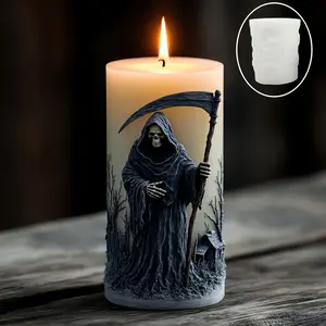 Halloween Death Candle Silicone Mold, Skull Scythe Gesture, Horror Party Prop Making Mould, Model Xinghao P121