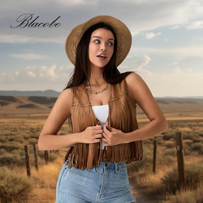 western style tassel brown suede vest mini dress Women's Western Suede Fringe Vest  Camel Brown Leather  sheepskinleathers