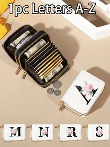 Double Zipper White Letter Style Women'S Small Wallet, Printed With Black Letters A-Z For Women'S Portable Coin Purse, Simple Women'S Credit Card Holder Wallet. The Perfect Gift For Birthdays, Weddings, And Anniversaries For Family, Friends, And Ladies.