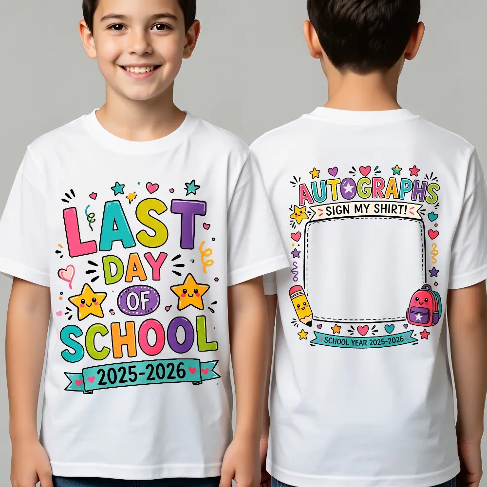 2 Sided Printing Last Day of School Autograph T-shirt Kids Sign My T-shirt