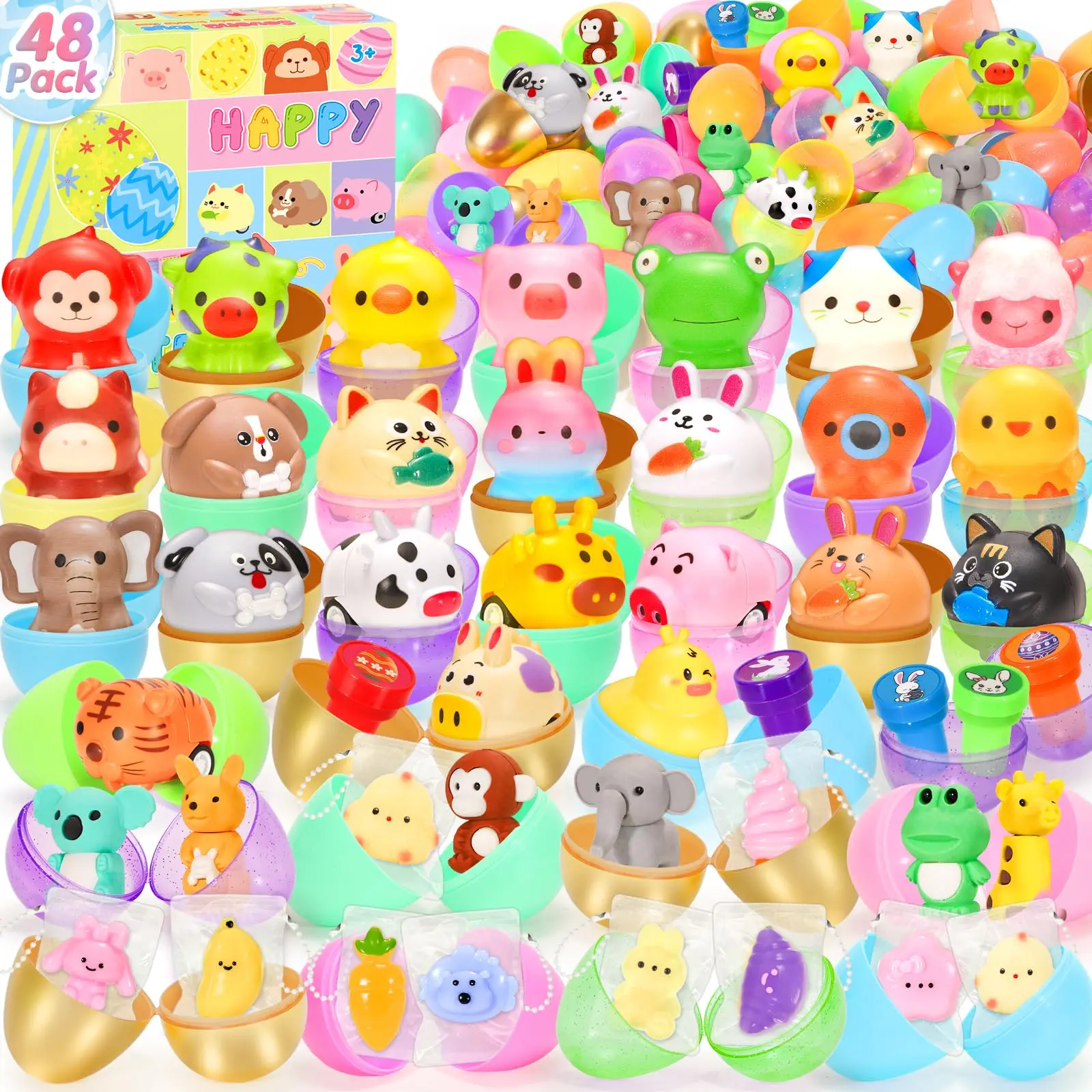 Prefilled Easter Eggs 48 Pcs /36pcs Eggshell Set Only,Kids Fidget Easter Basket Stuffers,Colorful Egg Fillers for Hunt Pinata Party Favor Bags Classroom Treasure Box Essentials (36PCS is just the eggshell.)