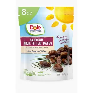 Dole California Whole Pitted Dates, Dried Fruit, Gluten Free Snack, 8 Oz Bag