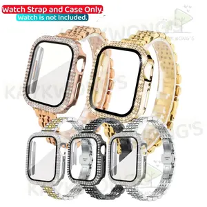KAYKWONG'S 2 in 1 Set with 1 Stainless Steel Watch Strap (Slim) & 1 Imitation Diamond Case Protector, Watch Screen Cover, Smart Watch Accessories, Compatible Apple Watch Band 49mm-38mm, Fits Iwatch Series 11/10/9/8/7/6/5/4/Se, Unisex Strap