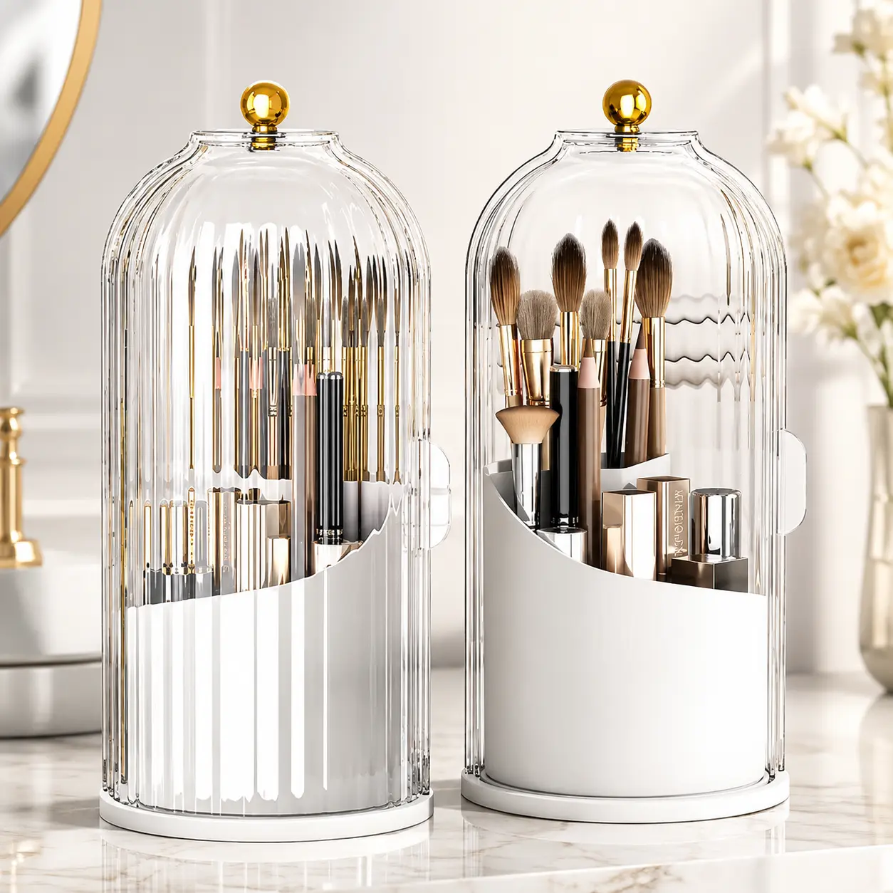 360° Rotating Makeup Brush Holder with Lid Makeup Brush Organizer Waterproof Dustproof Easy-Clean for Desk,Bathroom Countertop,Vanity,Travel Girlfriend Gift Chrismas Gift Back to School